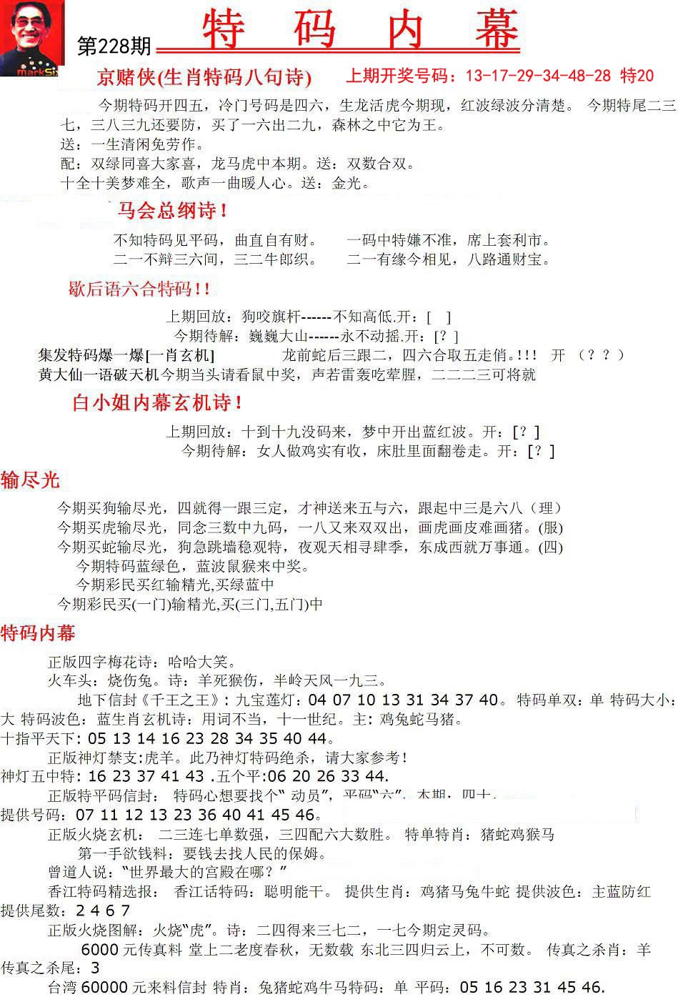 馬會(huì)傳真資料